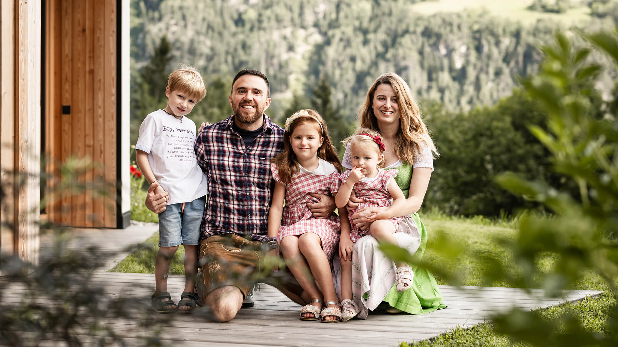 Die Gastgeberfamilie Tschöll: Armin, Annalisa, Isabella, Leonard und Julia - Oberplunerhof
